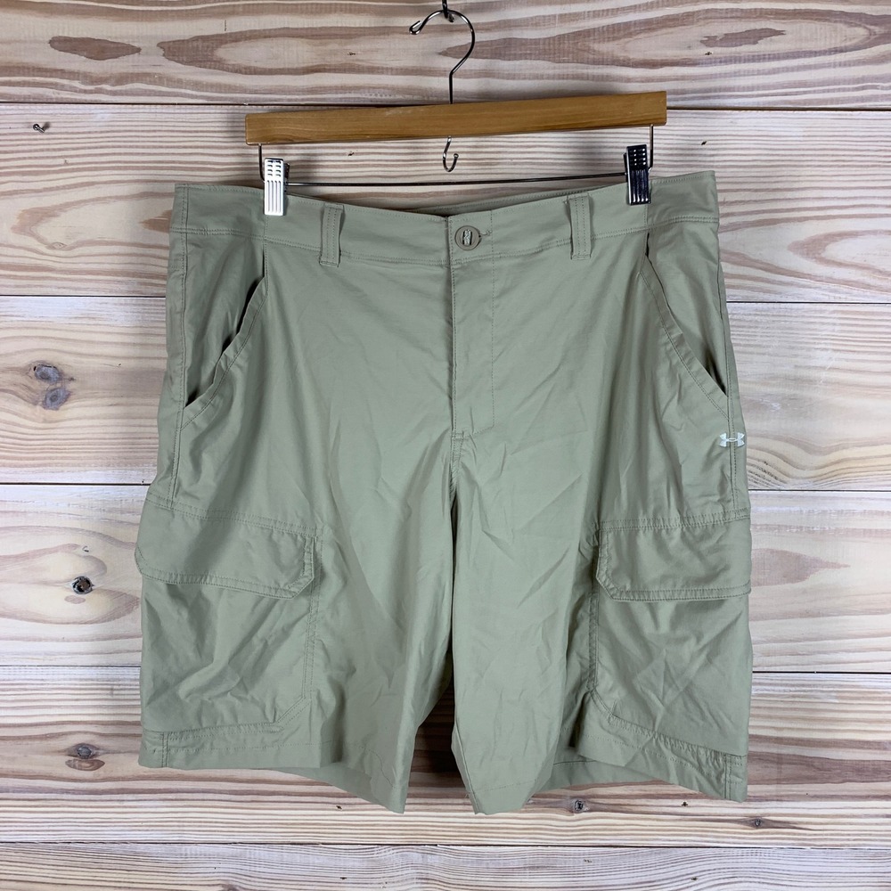 Under Armour Cargo Shorts Mens 38 Tan HeatGear Loose Fit Nylon Hiking